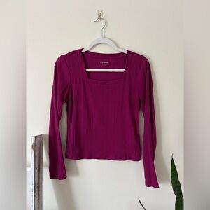 Old Navy Women's Long Sleeve Ribbed Top - Fuchsia